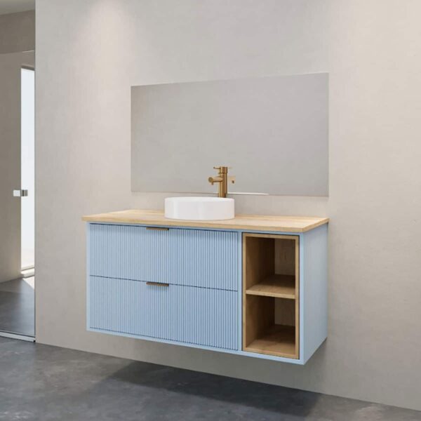 ETAN - ארון אמבטיה סנדוויץ תלוי בצביעת אפוקסי עם משטח בוצ'ר טבעי